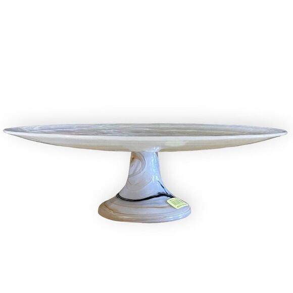 Southern Living Dilllard’s Multi Neutral Color Swirl Glass Cake Stand Pedestal - Picture 3 of 16